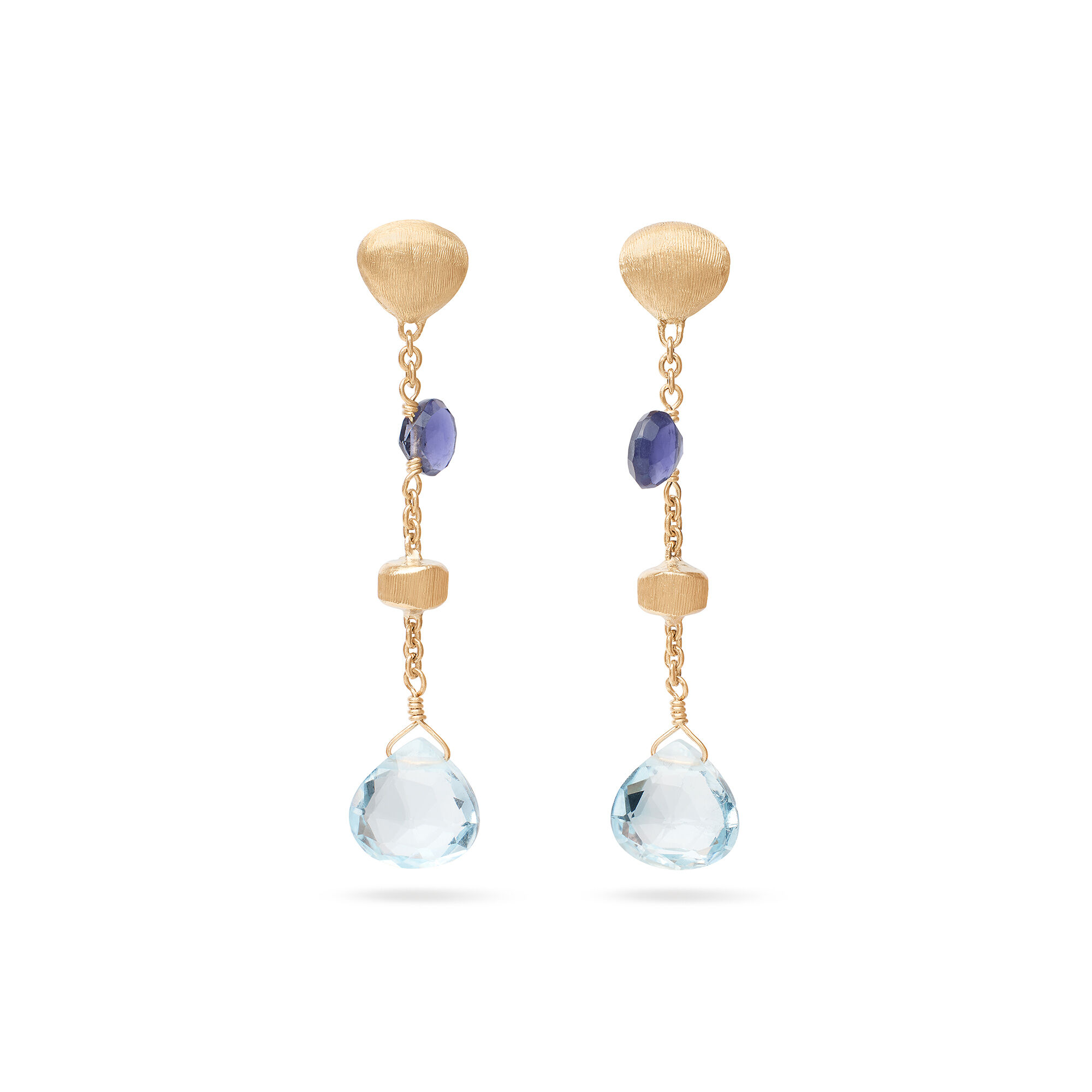 Marco Bicego Paradise Collection Yellow Gold Iolite and Blue Topaz Short Drop Earrings